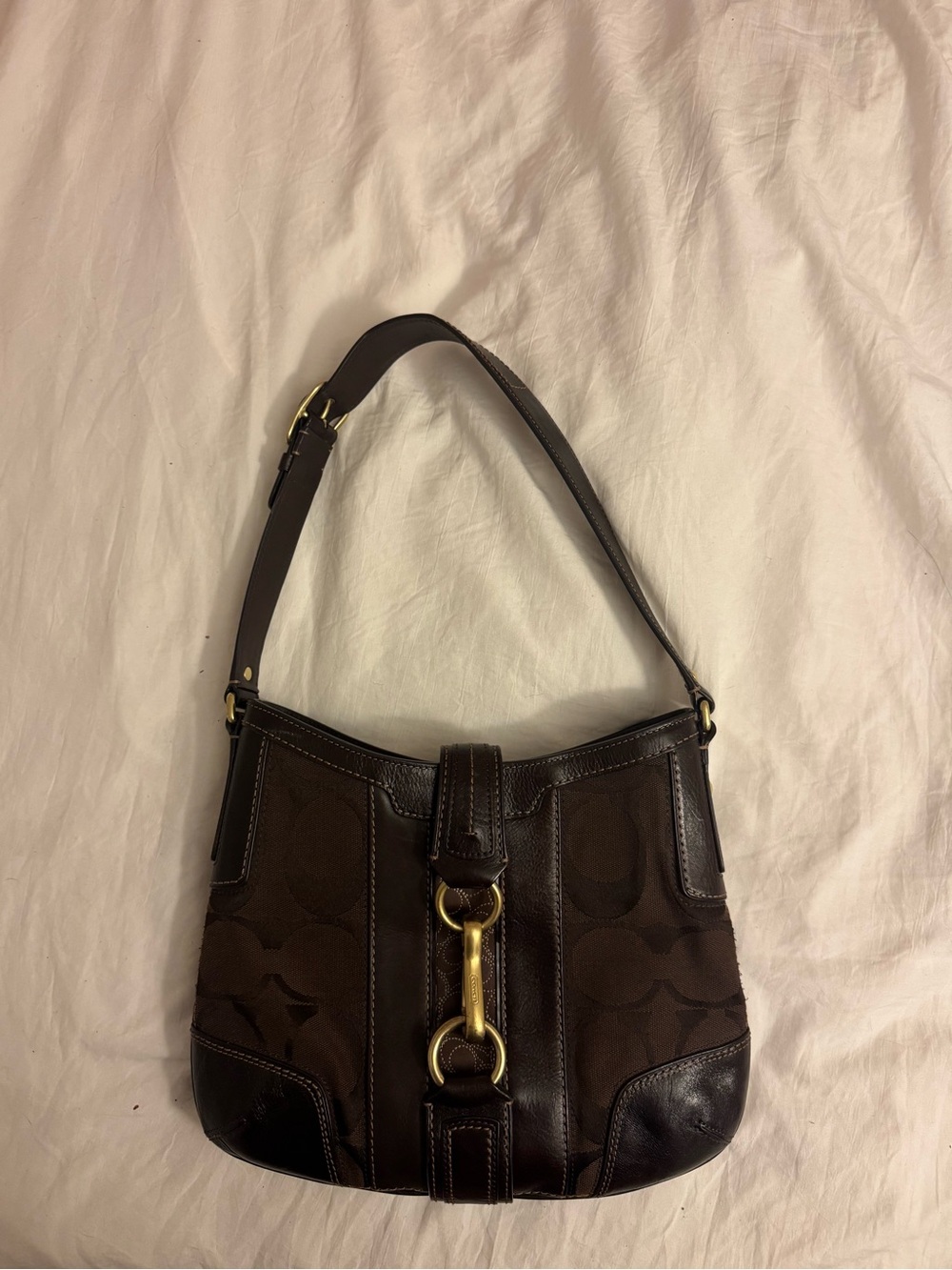 Coach Dark Brown Shoulder Bag with Gold Hardware